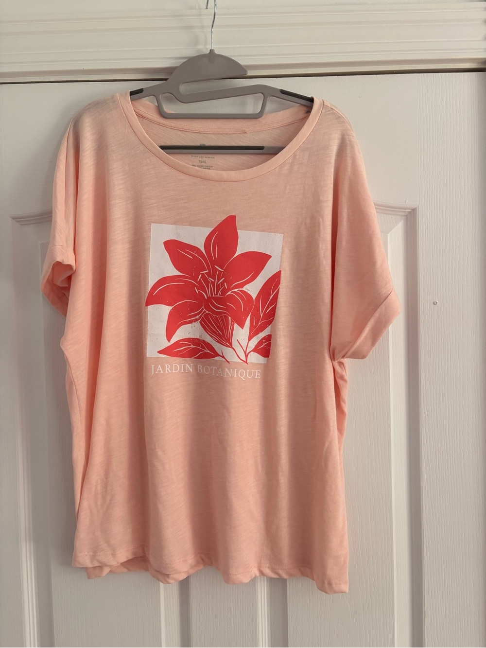 Tag Peach Short-Sleeve Tee with Red Floral Graphic